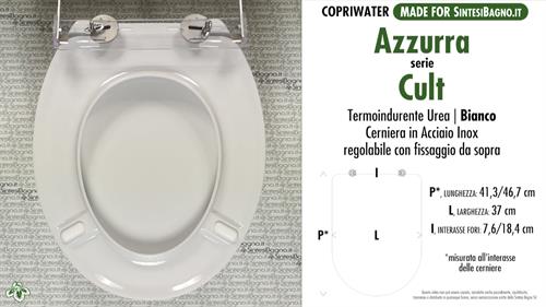 COPRIWATER per wc CULT. AZZURRA. SOFT CLOSE. PLUS Quality. Ricambio DEDICATO