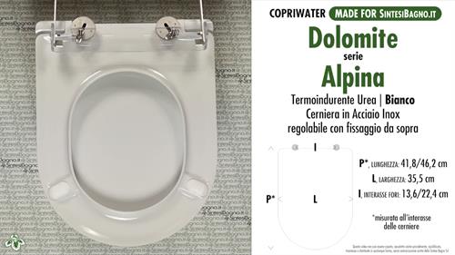 COPRIWATER per wc ALPINA. DOLOMITE. SOFT CLOSE. Ricambio DEDICATO. Duroplast