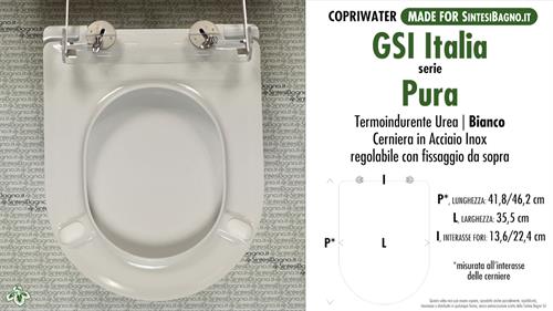 COPRIWATER per wc PURA. GSI. SOFT CLOSE. Ricambio DEDICATO. Duroplast