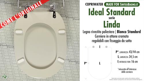 WC-Seat MADE for wc LINDA/IDEAL STANDARD Model. STANDARD WHITE. Type DEDICATED