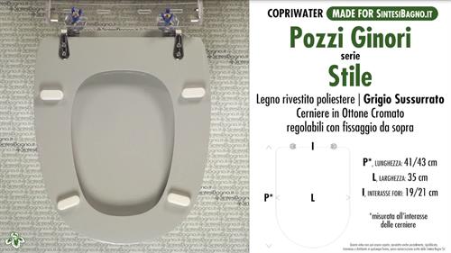 WC-Seat MADE for wc STILE/POZZI GINORI Model. WHISPERED GRAY. Type DEDICATED