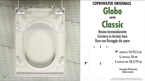 COPRIWATER per wc CLASSIC. GLOBO. Ricambio ORIGINALE. Duroplast