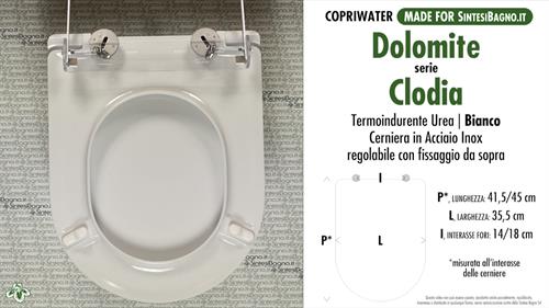 Sedile Wc Clodia Ceramica Dolomite Bianco Coperchio Tavoletta Water Compatibile 