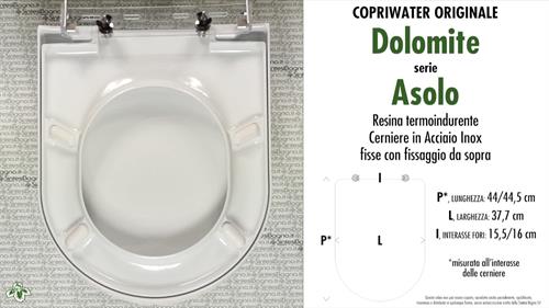 WC-Seat ASOLO/DOLOMITE model. Type ORIGINAL. SOFT CLOSE. Duroplast