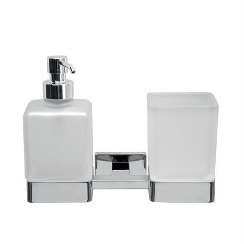 Wall-mounted double support with glass tumbler. Bathroom accessories INDA/LEA