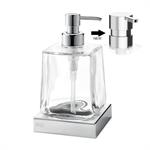 Tabletop soap dispenser with trasparent glass container. INDA DIVO Series
