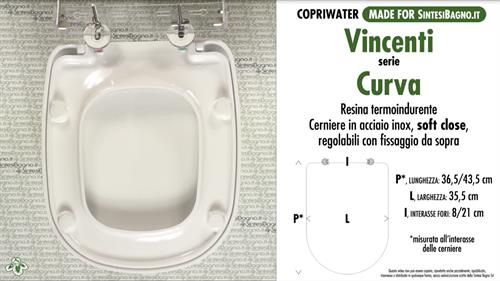 WC-Sitz MADE für wc CURVA VINCENTI Modell. SOFT CLOSE. Typ GEWIDMETER. Duroplast