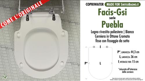 WC-Seat MADE for wc FACIS/GSI PUEBLA Model. Type DEDICATED. Wood Covered