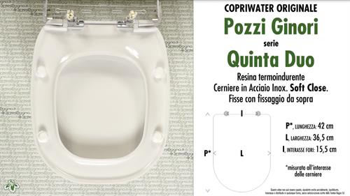 Abattant wc QUINTA DUO MONOBLOCCO POZZI GINORI modèle. Type ORIGINAL. SOFT CLOSE