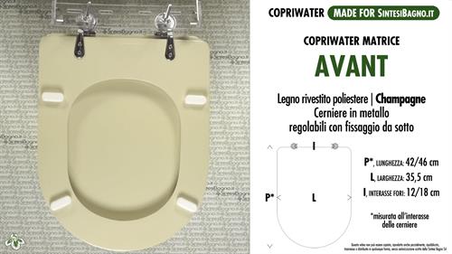 Copriwater MATRICE SINTESIBAGNO “AVANT”. CHAMPAGNE. Forma a “D”
