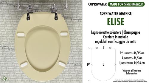 Copriwater MATRICE SINTESIBAGNO “ELISE”. CHAMPAGNE. Forma “OVALE”