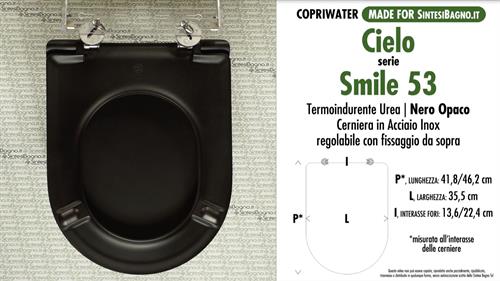 WC-Seat MADE for wc SMILE 53 CIELO model. MATT BLACK. SOFT CLOSE. PLUS Quality