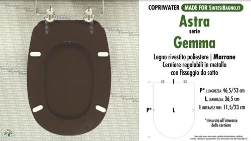 WC-Seat MADE for wc GEMMA ASTRA Model. BROWN. Type DEDICATED. Wood Covered
