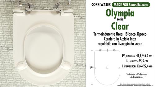 COPRIWATER per wc CLEAR. OLYMPIA. BIANCO OPACO. SOFT CLOSE. Ricambio DEDICATO