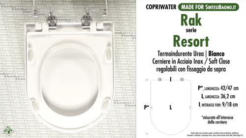 WC-Seat MADE for wc RESORT RAK model. Type DEDICATED. SOFT CLOSE. Thermosetting