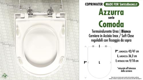 Abattant wc MADE pour COMODA AZZURRA modèle. SOFT CLOSE. Type COMPATIBLE