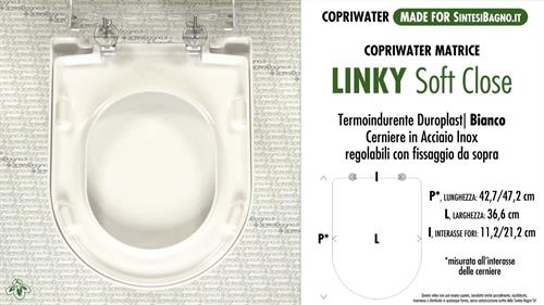 Copriwater MATRICE SINTESIBAGNO “LINKY”. SOFT CLOSE. BIANCO. Forma a “D”