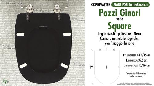 WC-Seat MADE for wc SQUARE POZZI GINORI Model. BLACK. Type DEDICATED