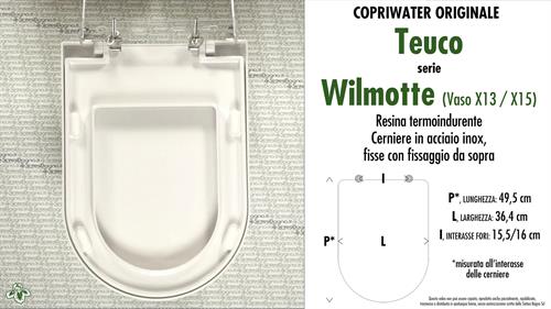COPRIWATER per wc WILMOTTE (Vaso X13 / X15). TEUCO. Ricambio ORIGINALE