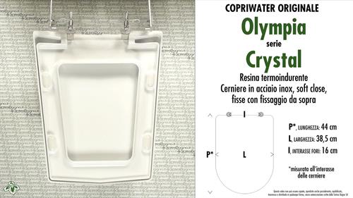 COPRIWATER per wc CRYSTAL. OLYMPIA. Ricambio ORIGINALE. SOFT CLOSE. Duroplast