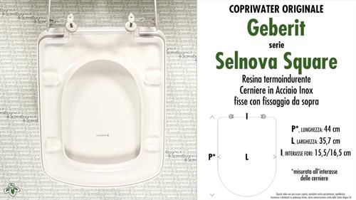 WC-Seat SELNOVA SQUARE GEBERIT model. Type ORIGINAL. Duroplast