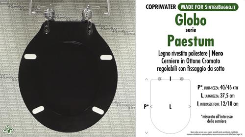 WC-Seat MADE for wc PAESTUM GLOBO Model. BLACK. Type DEDICATED. Wood Covered