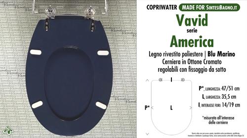 WC-Seat MADE for wc AMERICA VAVID Model. NAVY BLUE. Type DEDICATED. Wood Covered