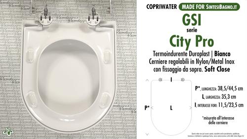 COPRIWATER per wc CITY PRO. GSI. SOFT CLOSE. Ricambio DEDICATO. Duroplast