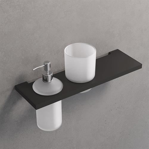 Shelf with glass + soap dispenser. 30 cm. Matte black