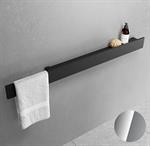 Shelf with stop and overhanging towel rail. 120 cm. SILVER