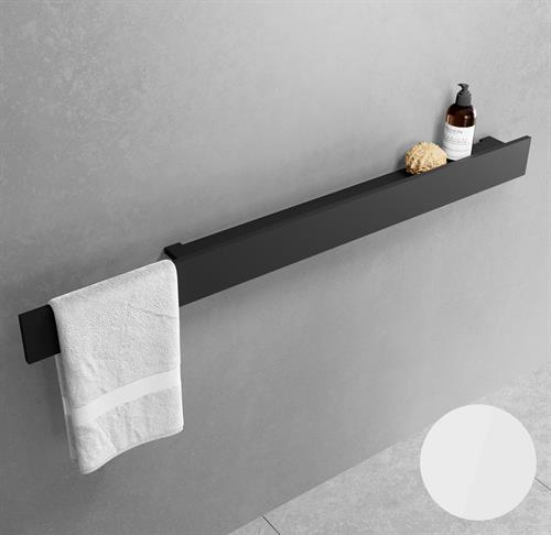 Shelf with stop and overhanging towel rail. 120 cm. MATT WHITE