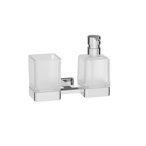 Wall-mounted double support with glass tumbler