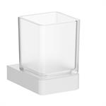 Wall-mounted tumbler holder with satined glass tumbler. Matt white
