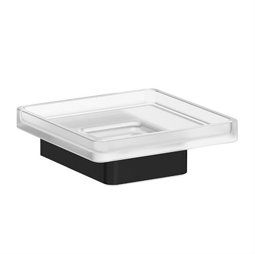 Wall-mounted soap holder with satined glass dish. Matt black
