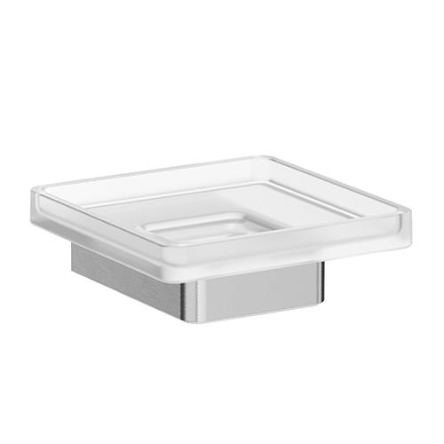 Wall-mounted soap holder with satined glass dish. Inox AISI 304