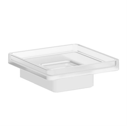 Wall-mounted soap holder with satined glass dish. Matt white