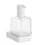 Wall-mounted soap dispenser with satined glass. Matt white