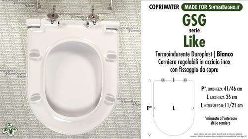 WC-Seat MADE for wc LIKE GSG model. Type DEDICATED. SOFT CLOSE. Thermosetting